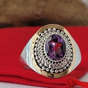 ❤️925 Size 10 Gorgeous Sterling Silver and 18k Solid Yellow Gold Amethyst Ring!
